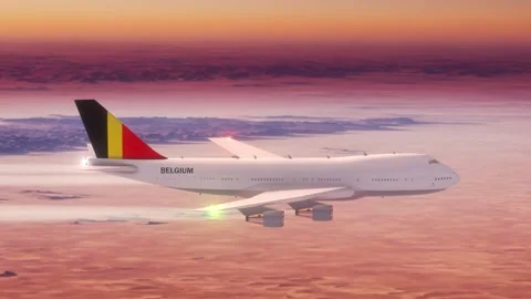 Passanger Plane Flying over Desert with Country Flag Belgium Stock Footage 286333411