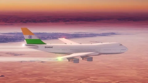Passanger Plane Flying over Desert with Country Flag Bharat Stock Footage 286333428