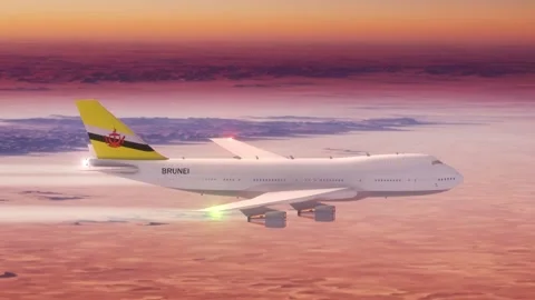 Passanger Plane Flying over Desert with Country Flag Brunei Stock Footage 286333449