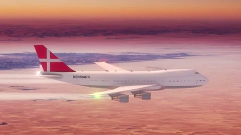 Passanger Plane Flying over Desert with Country Flag Denmark Stock Footage 286333546