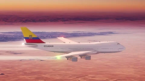 Passanger Plane Flying over Desert with Country Flag Ecuador Stock Footage 286333560
