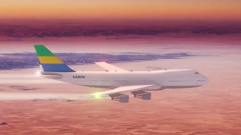 Passanger Plane Flying over Desert with Country Flag Gabon Stock Footage 286333598