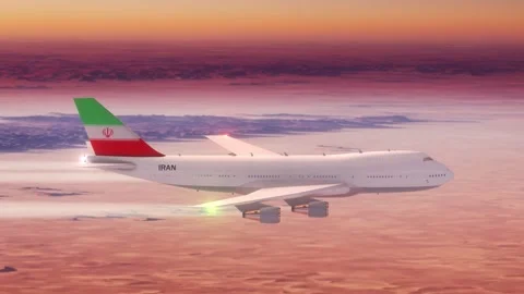 Passanger Plane Flying over Desert with Country Flag Iran Stock Footage 286333690