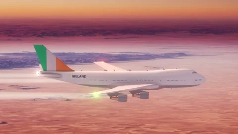 Passanger Plane Flying over Desert with Country Flag Ireland Stock Footage 286333694