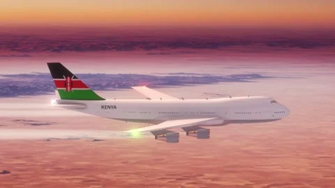 Passanger Plane Flying over Desert with Country Flag Kenya Stock Footage 286333970