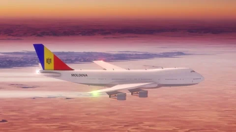 Passanger Plane Flying over Desert with Country Flag Moldova Stock Footage 286334088