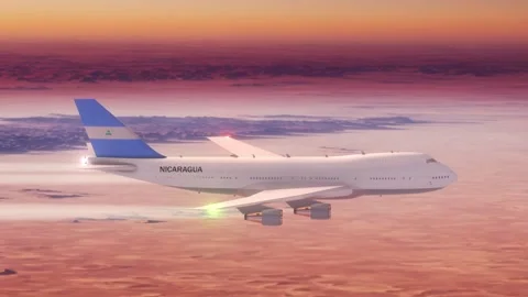 Passanger Plane Flying over Desert with Country Flag Flag Nicaragua Stock Footage 286334488