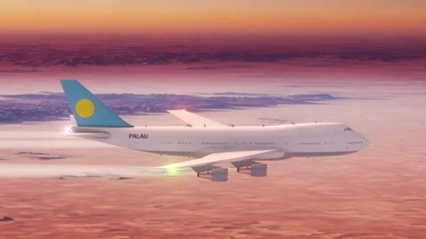 Passanger Plane Flying over Desert with Country Flag Palau Stock Footage 286334711