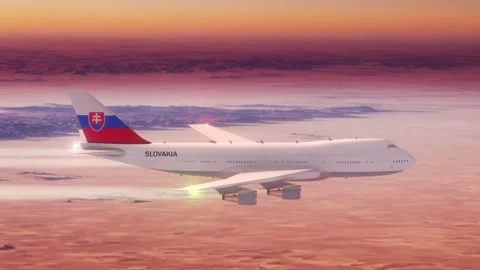 Passanger Plane Flying over Desert with Country Flag Slovakia Stock Footage 286334818