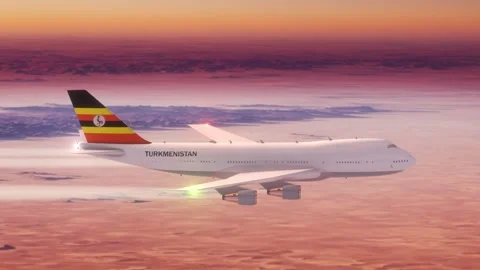 Passanger Plane Flying over Desert with Country Flag Uganda Stock Footage 286334923