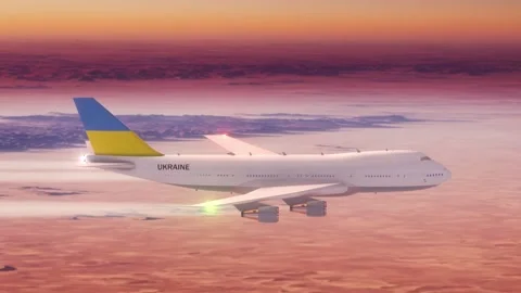 Passanger Plane Flying over Desert with Country Flag Ukraine Stock-Footage 286334932