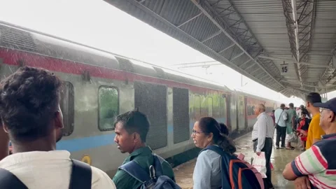 Passanger Waiting Train And Raining Hard At Thivim Railway Station Goa INDIA. Stock Footage 278346232