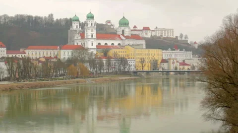 Passau City View From River Stock Footage 36052638