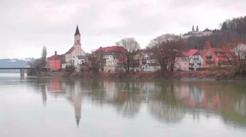 Passau City View From River Stock Footage 36052765