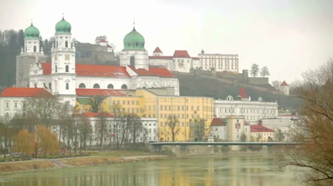 Passau City View From River Stock Footage 36053090