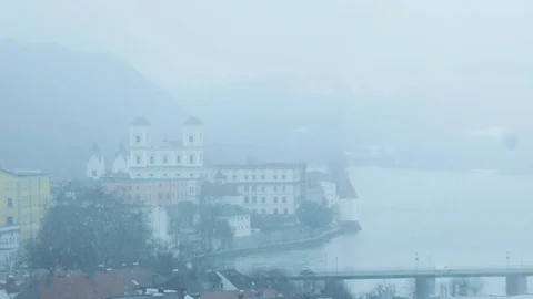 Passau, Germany. Cityscape. Snowfall. Winter. Stock Footage 106817841