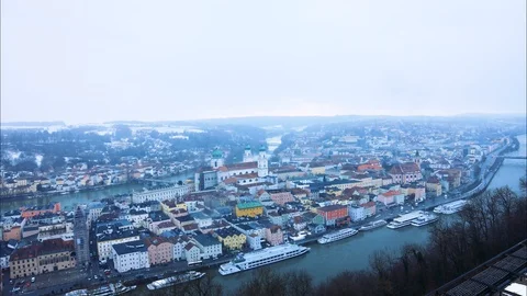 Passau, Germany. Winter. Snowfall. Time lapse. Stock Footage 106764496