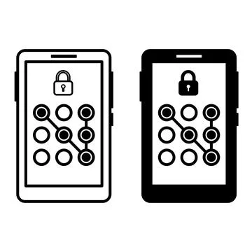 Passcode Icons. Black and White Vector Illustration. Mobile Phone, Padlock,.. Stock Illustration