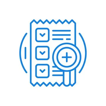 Passed test task vector line icon. Torn sheet of paper with check marks ans.. Illustrazione stock
