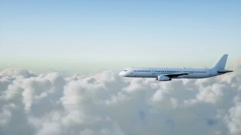 Passenger airbus a321 flying in the clouds. Travel concept. Realistic 4K Stock Footage 76030203