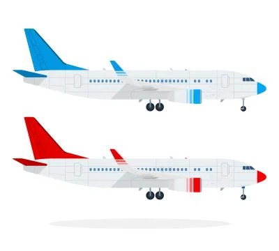 Passenger airliners vector flat material design isolated object on white Stock Illustration