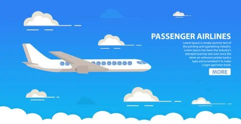 Passenger airlines. Clouds blue sky airplane.Jet plane.Aviation airliner. Stock Illustration