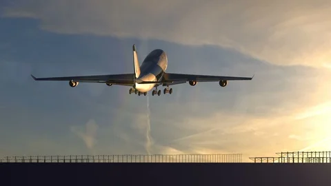 Passenger airplane is climbing after take off during scenic sunset Stock Footage 100790454