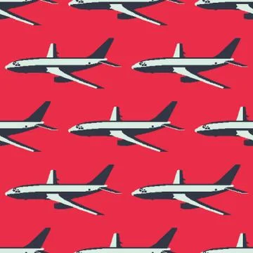 Passenger airplane color seamless pattern Stock Illustration