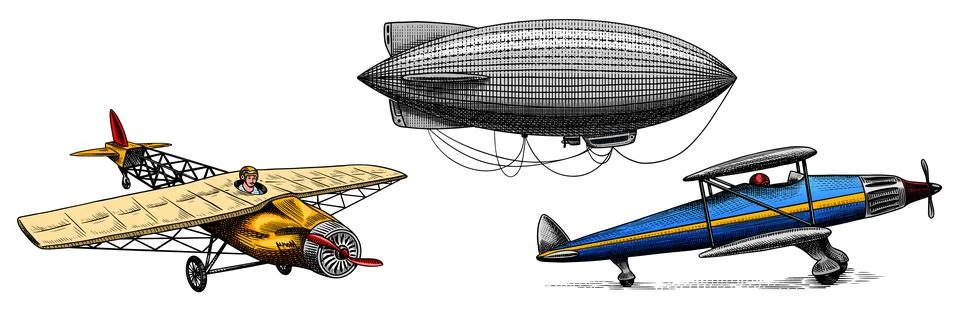 Passenger airplane corncob or plane aviation. Airship or zeppelin and dirigible Stock-Illustration