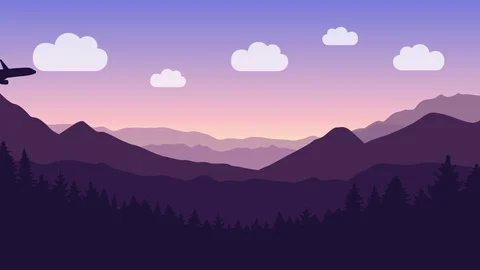 Passenger airplane flies through the clouds over mountain and forest landscape Stock Footage 104285947