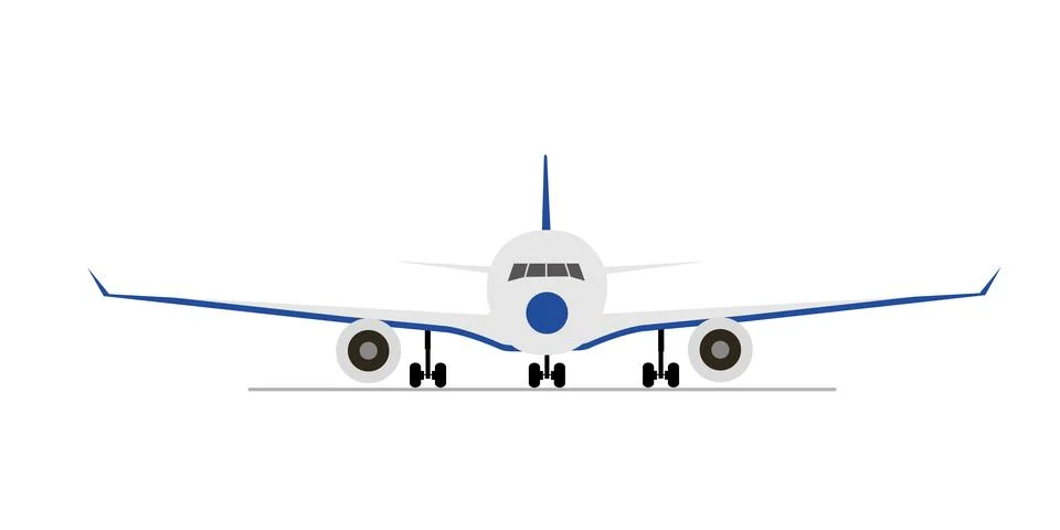 Passenger airplane, front view. Flat vector illustration of aeroplane Stock Illustration