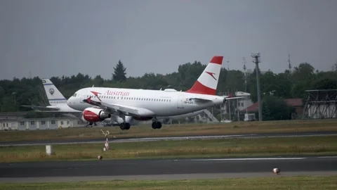Passenger Airplane Landing On Runway At Berlin Tegel Airport TXL - Jun 26 2018 Stock Footage 337267853