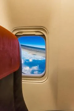 Passenger airplane saloon windows Stock Photos