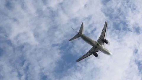 Passenger airplane takeing off on a cloudy sky Stock Footage 76233027