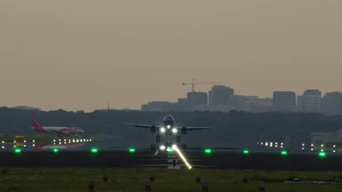 Passenger airplane taking off from runway Stock Footage 300644552