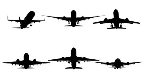 Passenger Airplane Types Comparison Black Silhouettes Set 库存插图