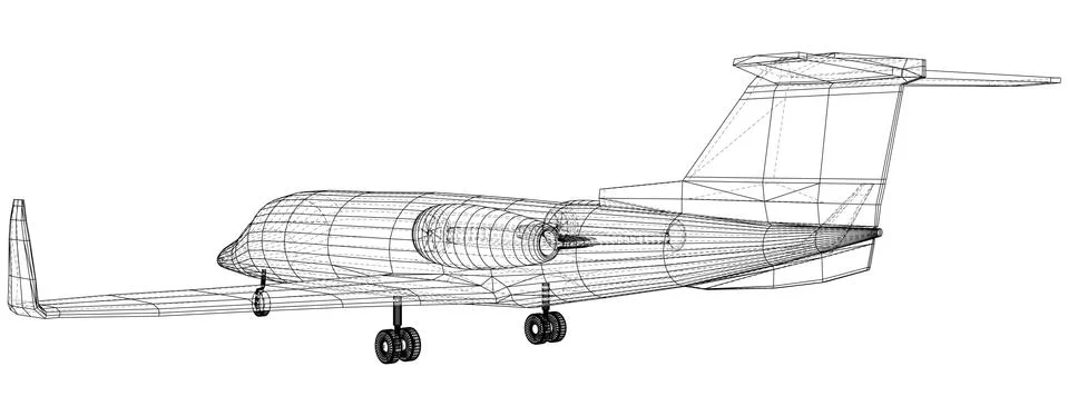 Passenger airplane. Vector wireframe concept. Blue purple. Created illustration Stock-Illustration