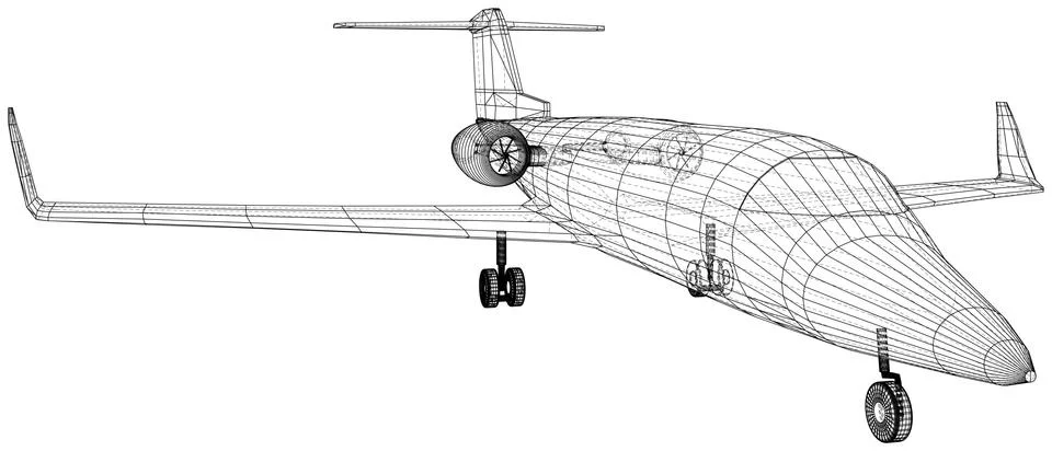 Passenger airplane. Vector wireframe concept. Blue purple. Created illustration Illustrazione stock