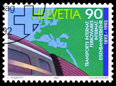 Passenger and Cargo Train Wagon, Map of Eurasia and Africa, O.C.T.I. serie,.. Stock Photos