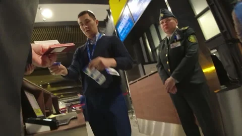 Passenger with backpack walking in the plane Video stock 276377163