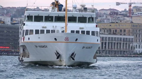 Passenger boat approaching towards the camera in Istanbul Turkey slow motion ver Stock Footage 58204208