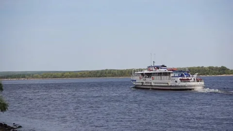 Passenger boat is going down the river. Tourism, water transport 스톡 동영상 194356963