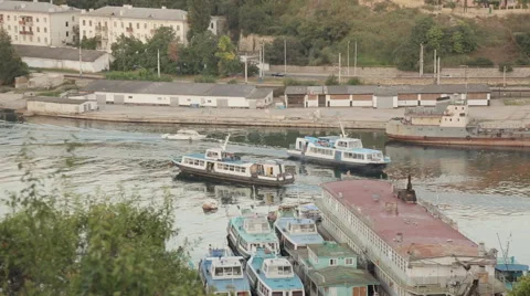 Passenger boats in the bay of Sevastopol Stock Footage 59659345