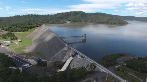 Passenger bridge above dam spillway Stock Footage 75047555