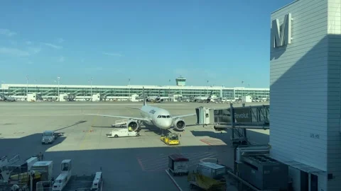 Passenger Bridge Detaching From Airplane Munich Airport Gate MUC - Jul 10 2026 Stock Footage 339680678