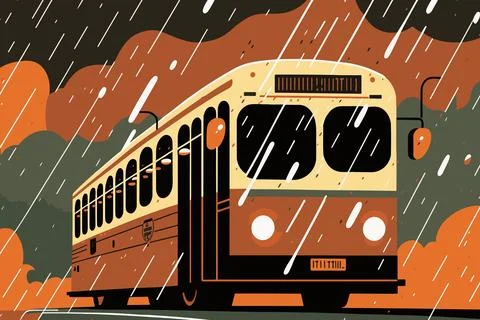 Passenger bus during the rain Stock Illustration