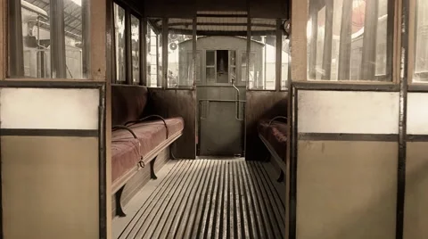 The passenger cabin of an old steam train Stock Footage 56891559