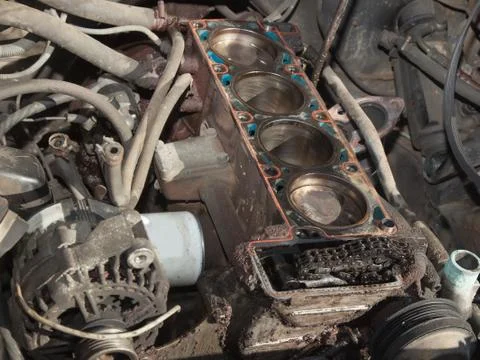 Passenger car with the engine disassembled Stock Photos