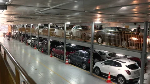 Passenger car ferry car deck. Vehicles inside the ferryboat Vídeos de archivo 170606457