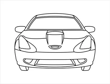 Passenger car, front view. Fast car. Outline. Stock Illustration